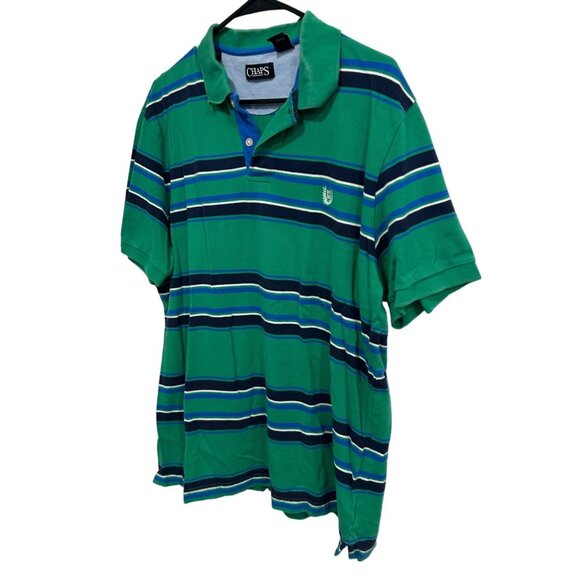 Chaps Mens Green Blue Striped Polo Shirt Cotton Sz XL - Picture 3 of 8